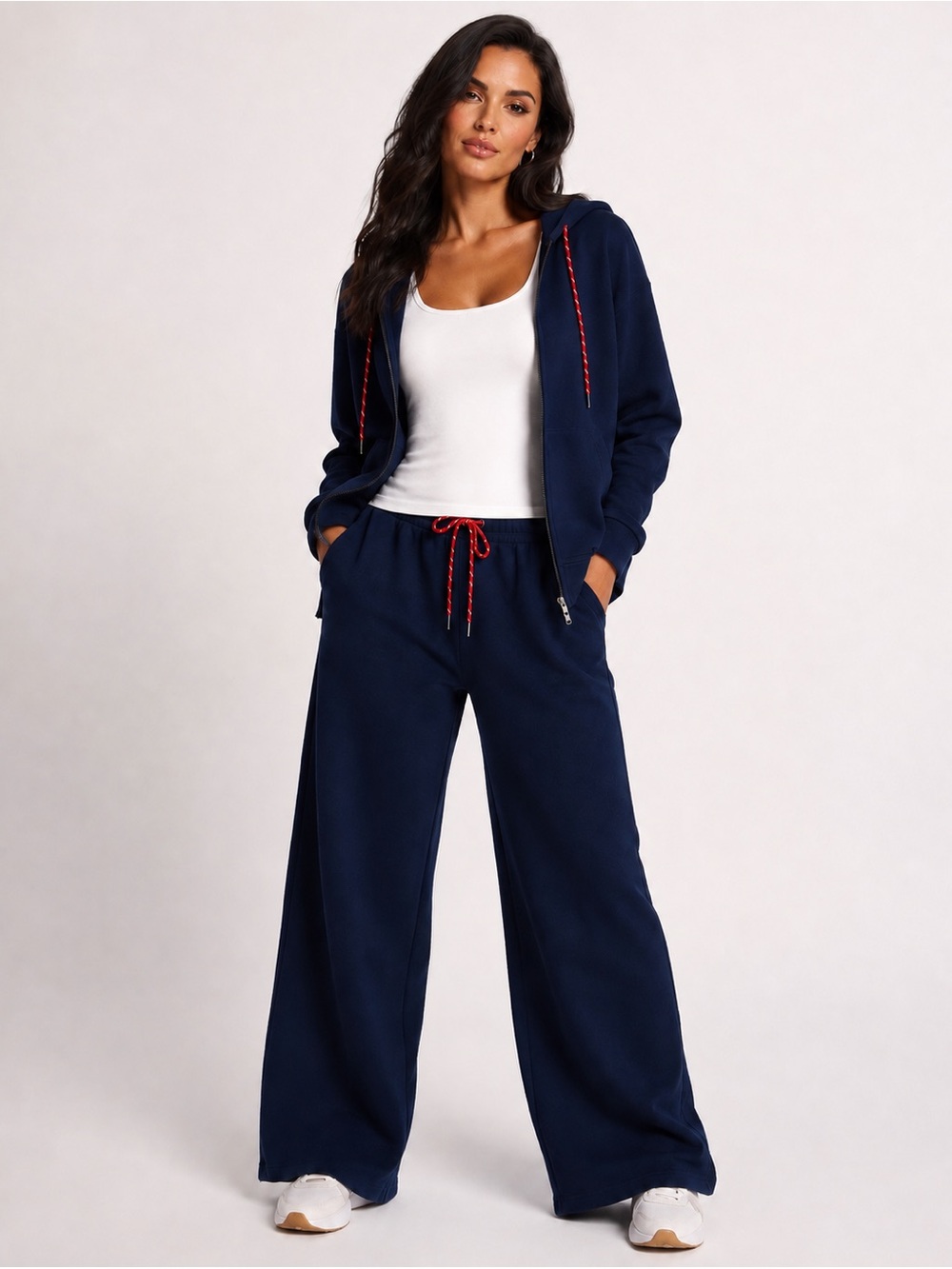 Women’s XL Oversized Full Zip Fleece Hoodie Two Way Zip Blue Cotton Soft Casual - Picture 14 of 16